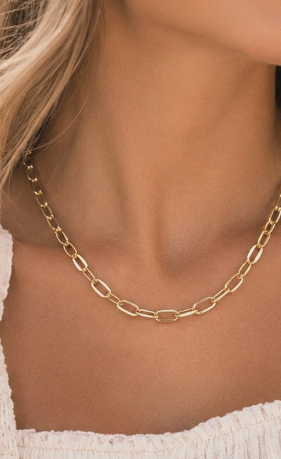 Gold chunky oval paperclip chain