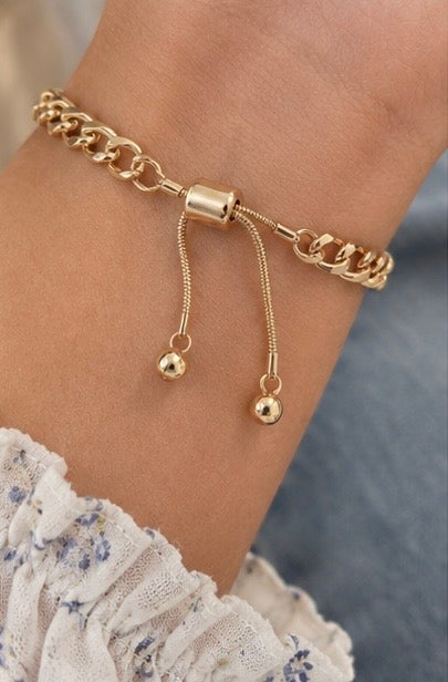 Gold adjustable curb chain bracelet