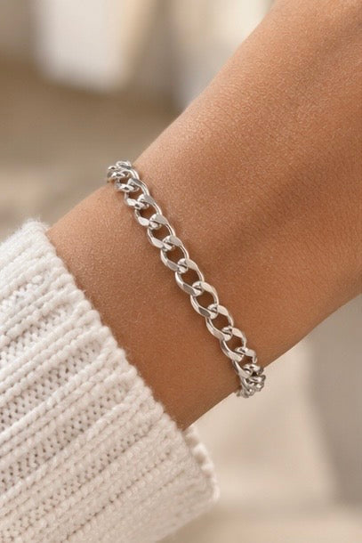 Silver adjustable curb chain bracelet