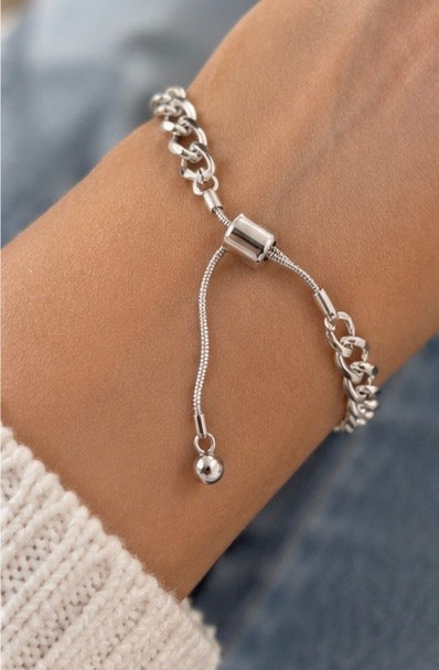 Silver adjustable curb chain bracelet