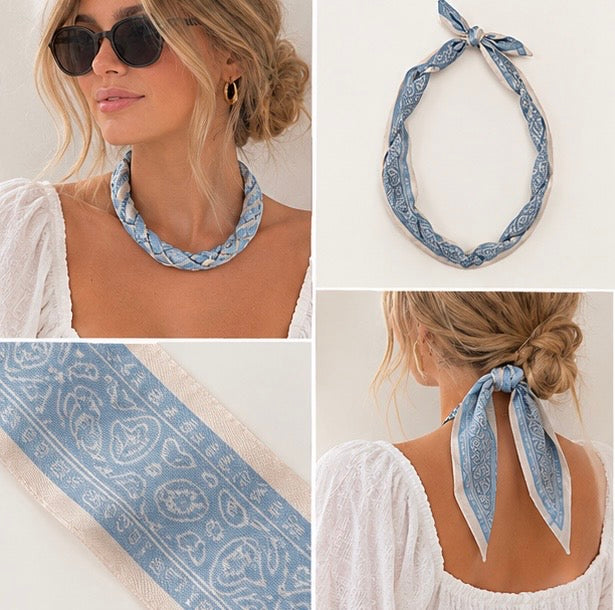 Blue Paisley Scarf Necklace